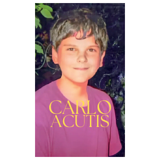 Carlo Acutis niño, tarjeta de oración con reliquia