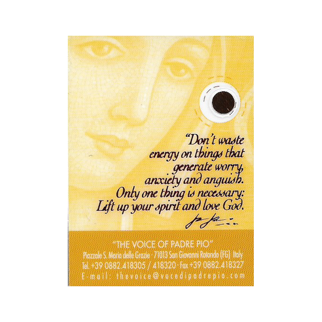 San Pío de Pietrelcina, tarjeta de oración (Saint Pio) con reliquia