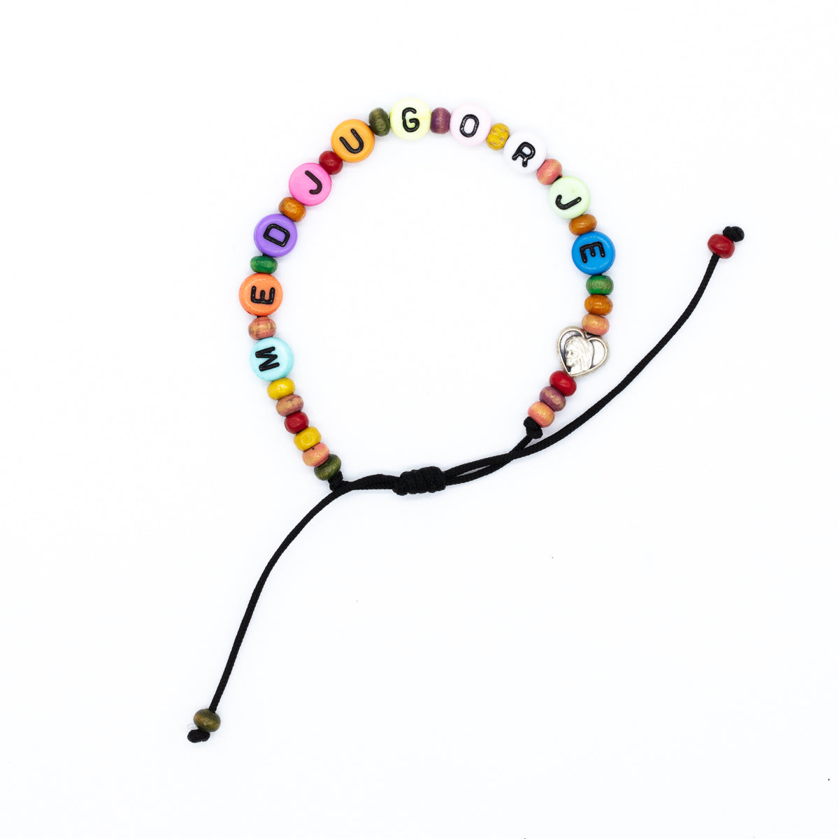 Pulsera con cuentas de colores con leyenda "Medugorje"