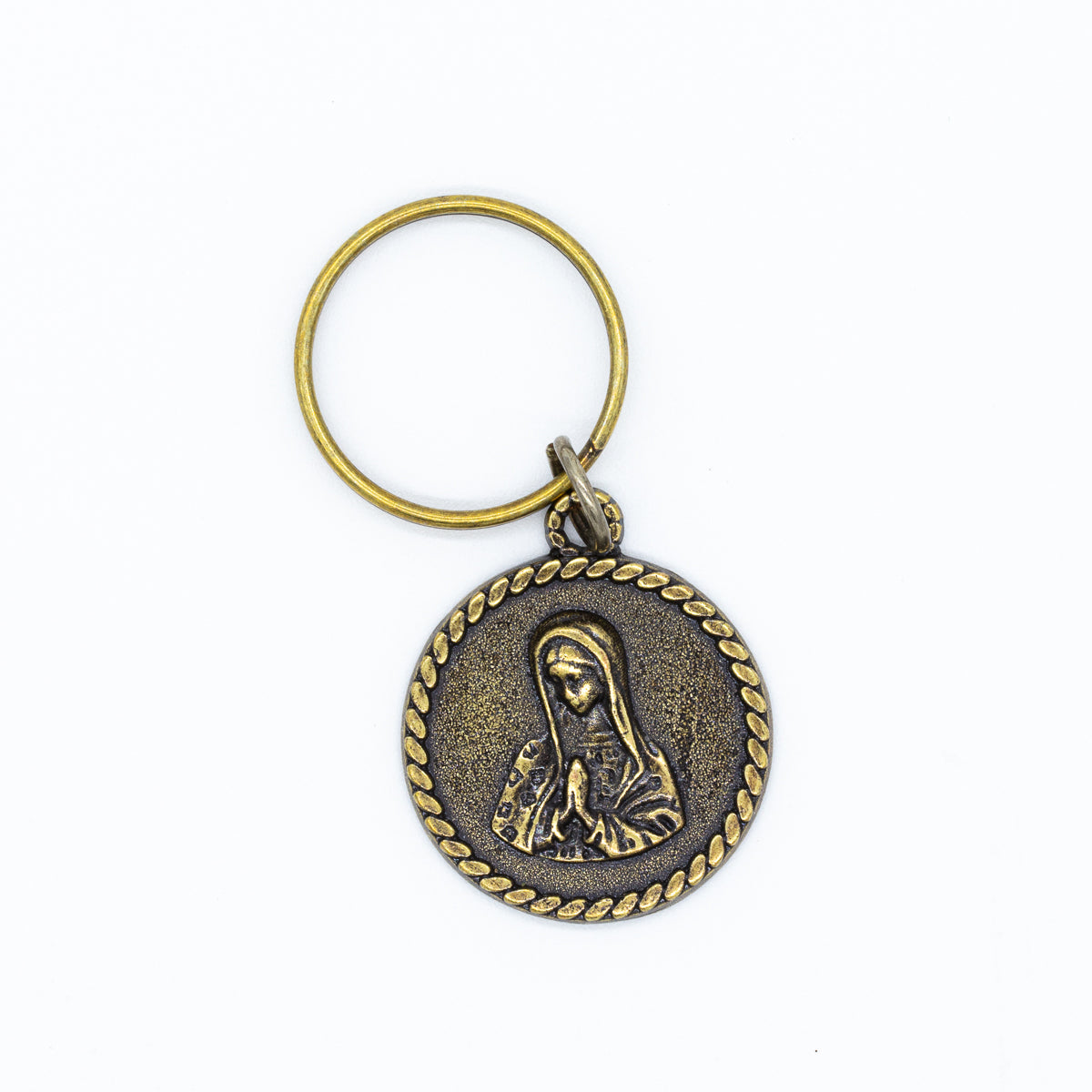 Llavero de la Virgen de Guadalupe color latón viejo