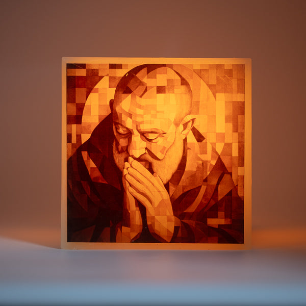 Pantalla Cúbica de Cera con Imagen del Padre Pío