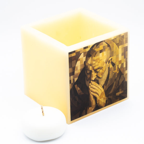 Pantalla Cúbica de Cera con Imagen del Padre Pío