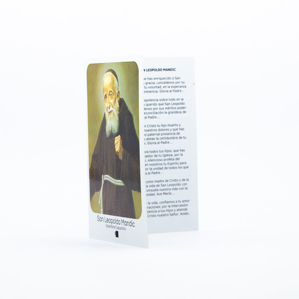 Tarjeta de oración y novena de San Leopoldo de Mandic - oración del Enfermo de Cáncer, con reliquia
