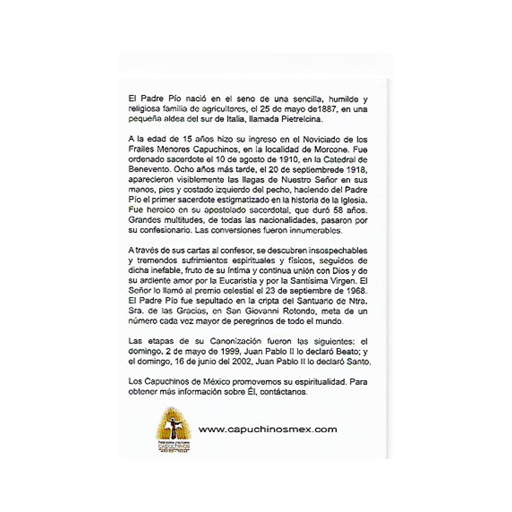 San Pío de Pietrelcina, tarjeta de oración
