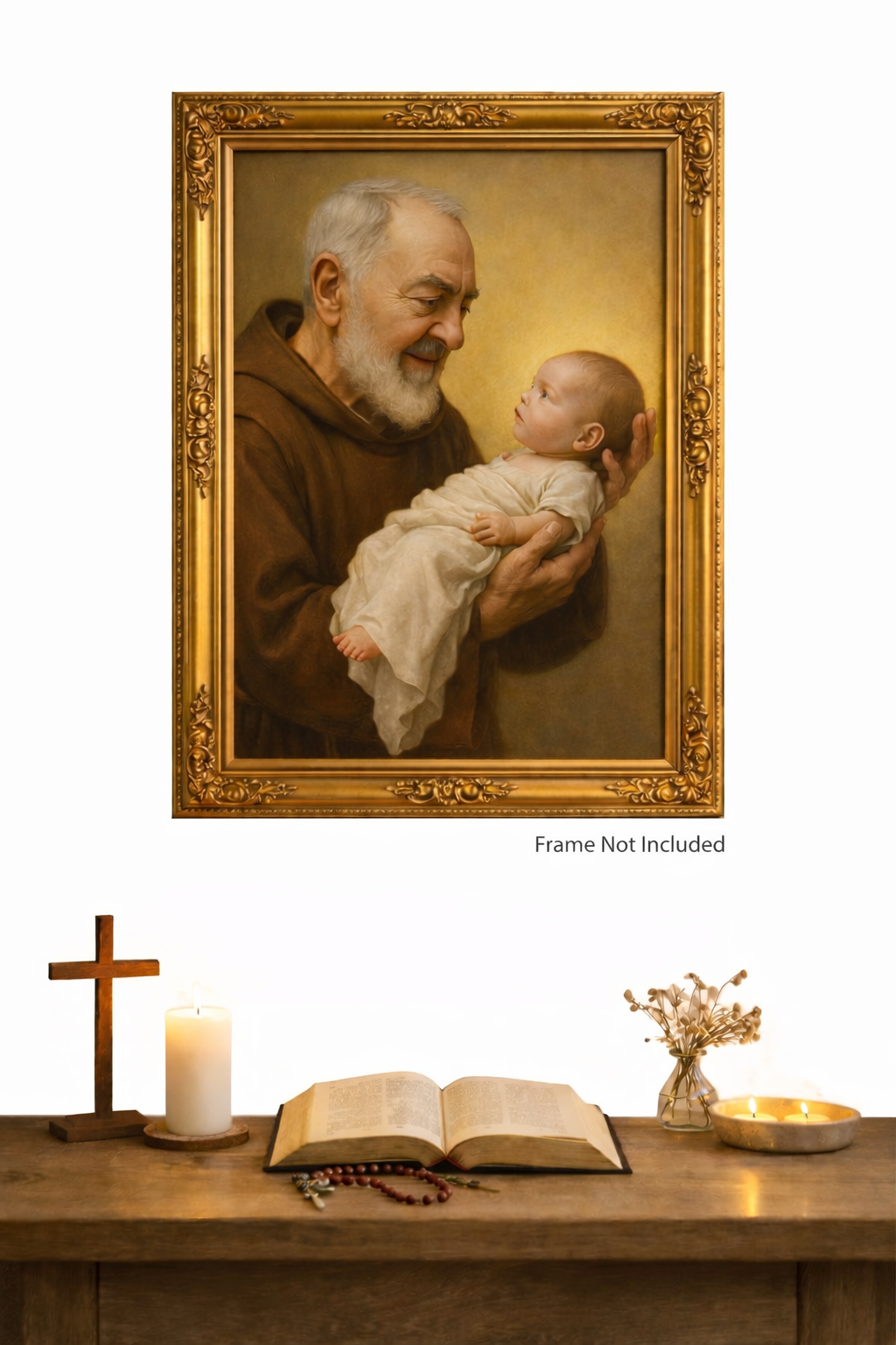 Lienzo de San Pio con el niño Jesús - 45 x 30 cm