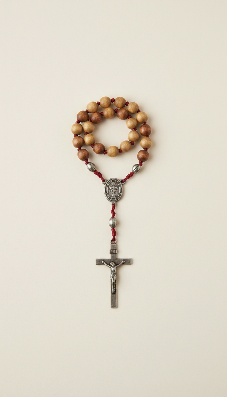Rosario de madera pulida artesanal