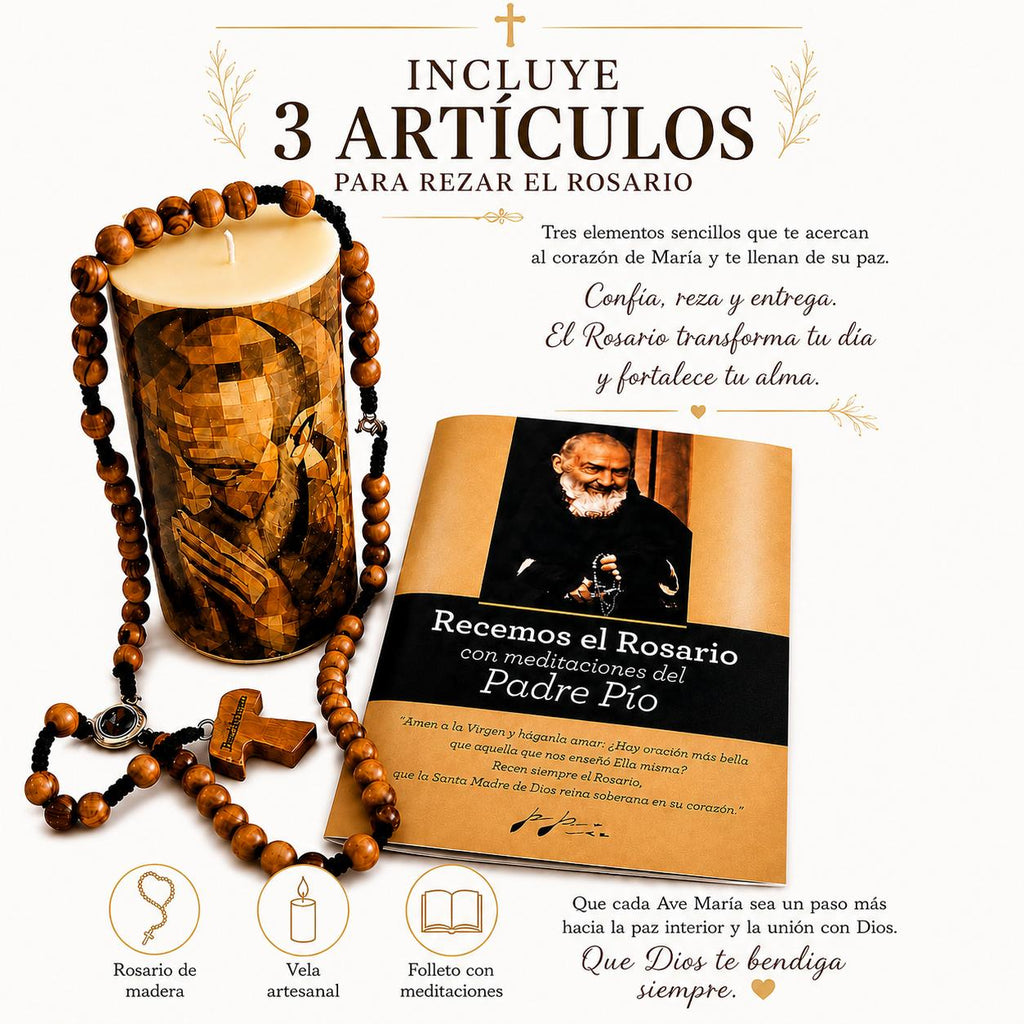 Kit de Rosario del Padre Pio con libro de oraciones