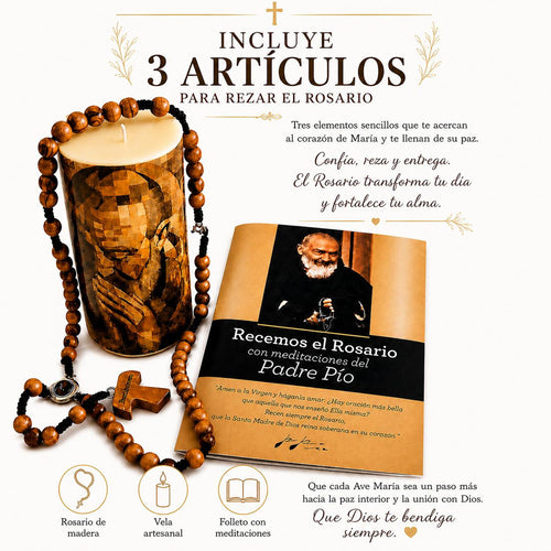 Kit de Rosario del Padre Pio con libro de oraciones