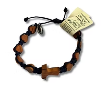 Pulsera tejida cruz Tao con corazones, Medugorje