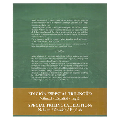 Libro Nican Mopohua, trilingüe pasta suave