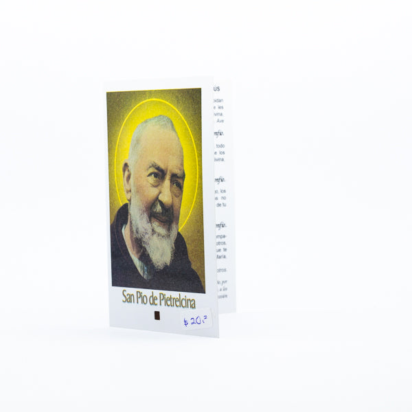Tarjeta de oración y novena al Sagrado Corazón de Jesús - oración a San Pío de Pietrelcina, con reliquia