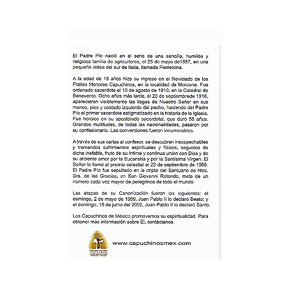 San Pío de Pietrelcina, tarjeta de oración