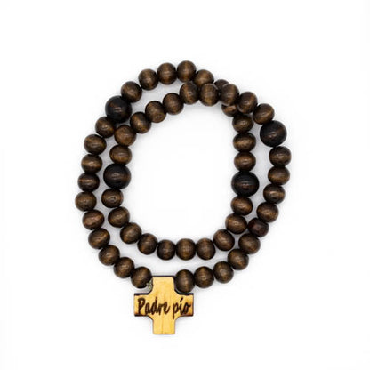 Rosario pulsera Padre Pío con reliquia color café obscuro