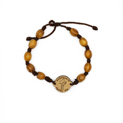 Pulsera nudos Santuario Padre Pío, con San Pío, Virgen de Guadalupe o Carlo Acutis al reverso