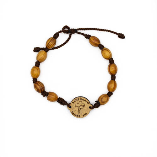 Pulsera nudos Santuario Padre Pío, con San Pío, Virgen de Guadalupe o Carlo Acutis al reverso