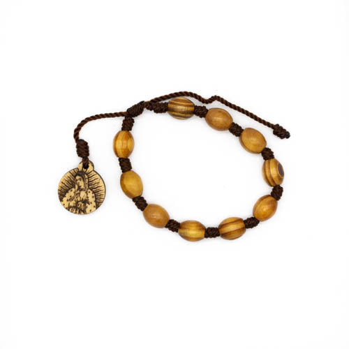 Pulsera nudos Santuario Padre Pío, con San Pío, Virgen de Guadalupe o Carlo Acutis al reverso