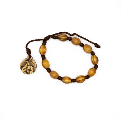Pulsera nudos Santuario Padre Pío, con San Pío, Virgen de Guadalupe o Carlo Acutis al reverso