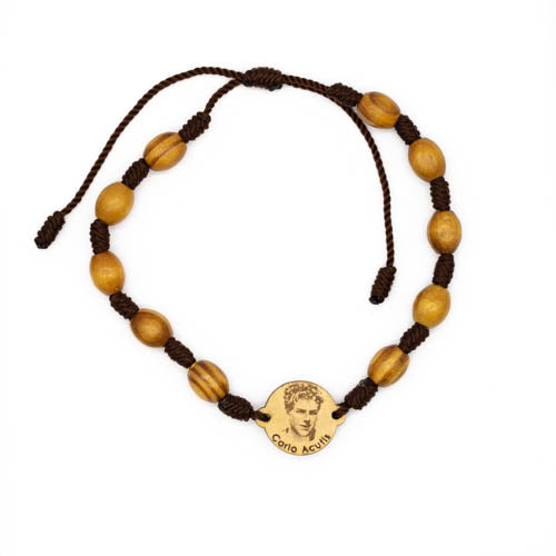 Pulsera nudos Santuario Padre Pío, con San Pío, Virgen de Guadalupe o Carlo Acutis al reverso