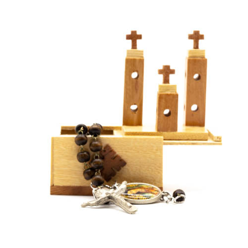 Rosario Virgen de Guadalupe con crucifijo de metal en caja de madera