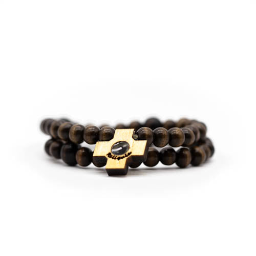 Rosario pulsera Padre Pío con reliquia color café obscuro